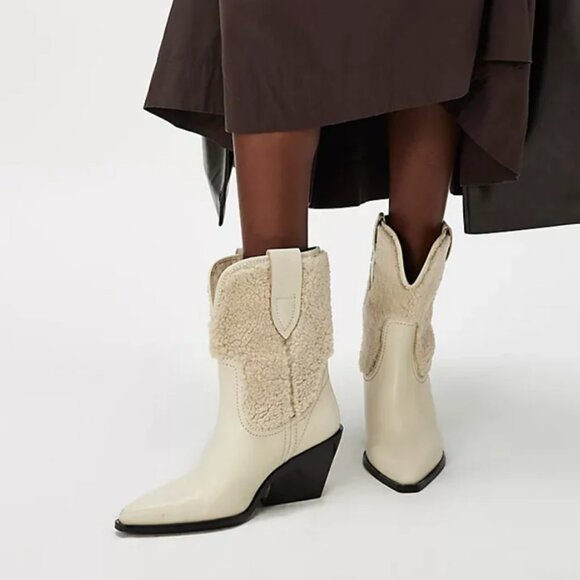 NEW FREE PEOPLE Leather Pitchfork Point Shearling Boots for woman  925 6s3 - Picture 1 of 9